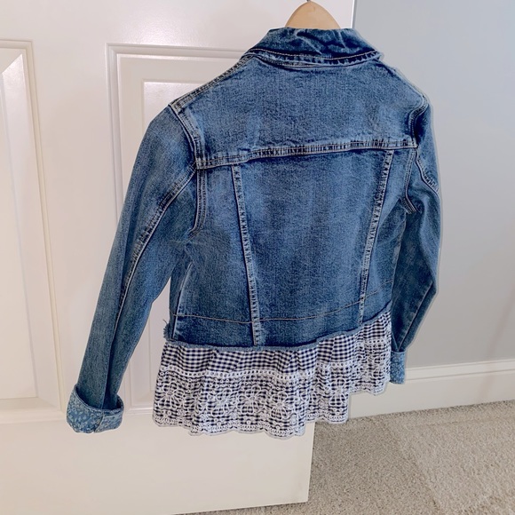 Denim Jacket with floral patterned fabric trim - Picture 2 of 3